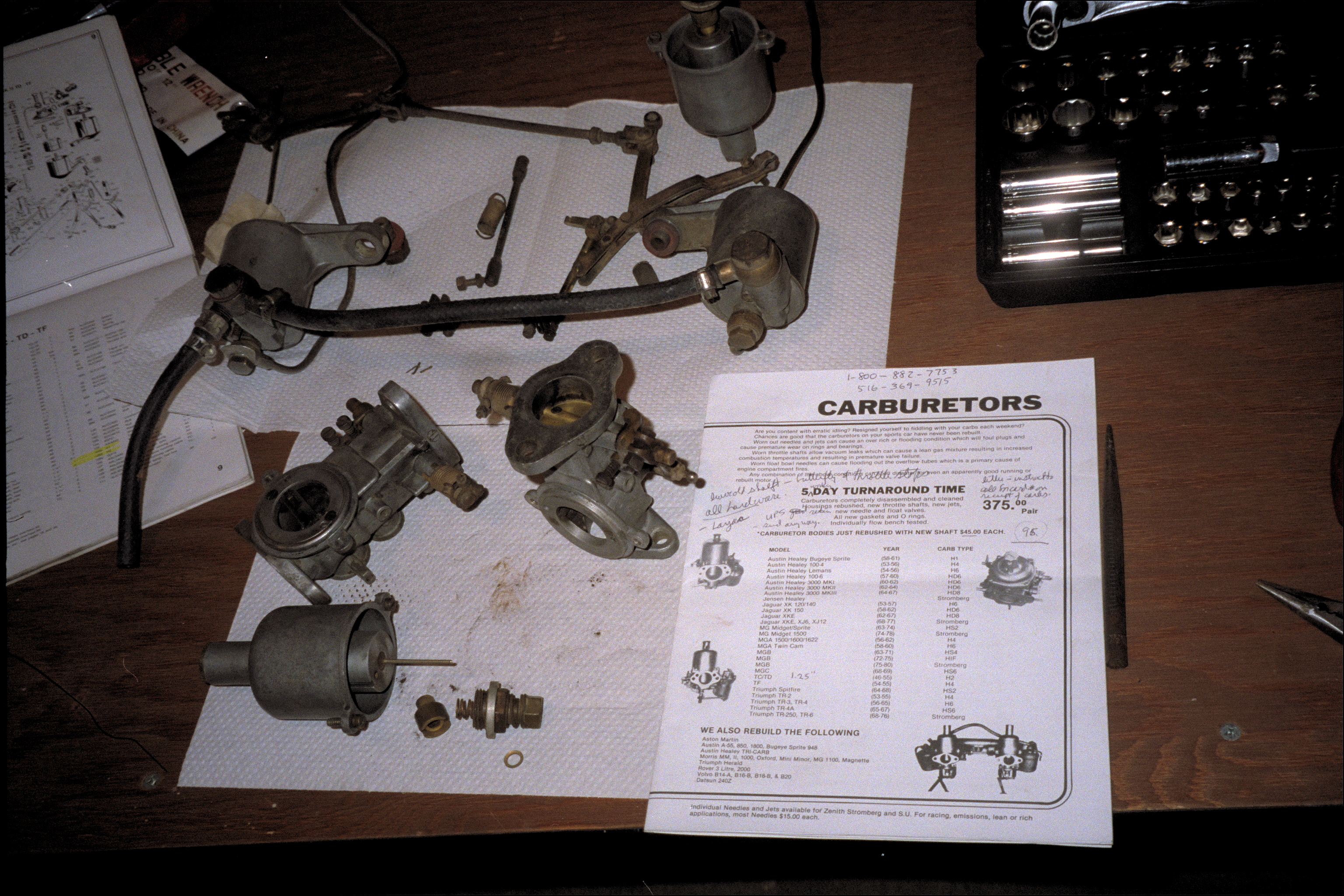 SU Carburetors, disassembled for rebuilding